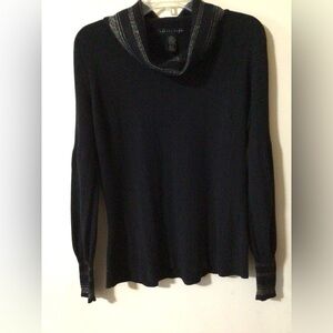 Elegant Black Sweater with Silver Accents on collar & cuffs